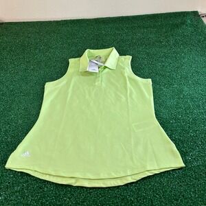 Adidas‎ Golf Polo Shirt Sleeveless Pulse Lime Green Striped Womens Small NWT $60